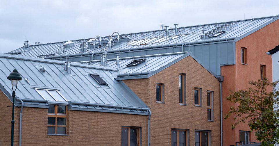 final project shot of a commercial warehouse metal roof